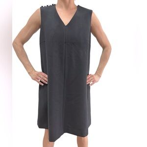 Yoko Chan 8 Black w/Rhinestone Details V-Neck Aline Mini Dress